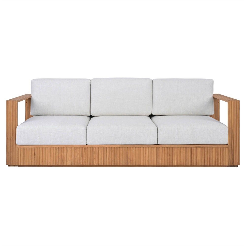 Lucian Coastal Beach Natural Reeded Teak Outdoor Patio Sofa - 80"|