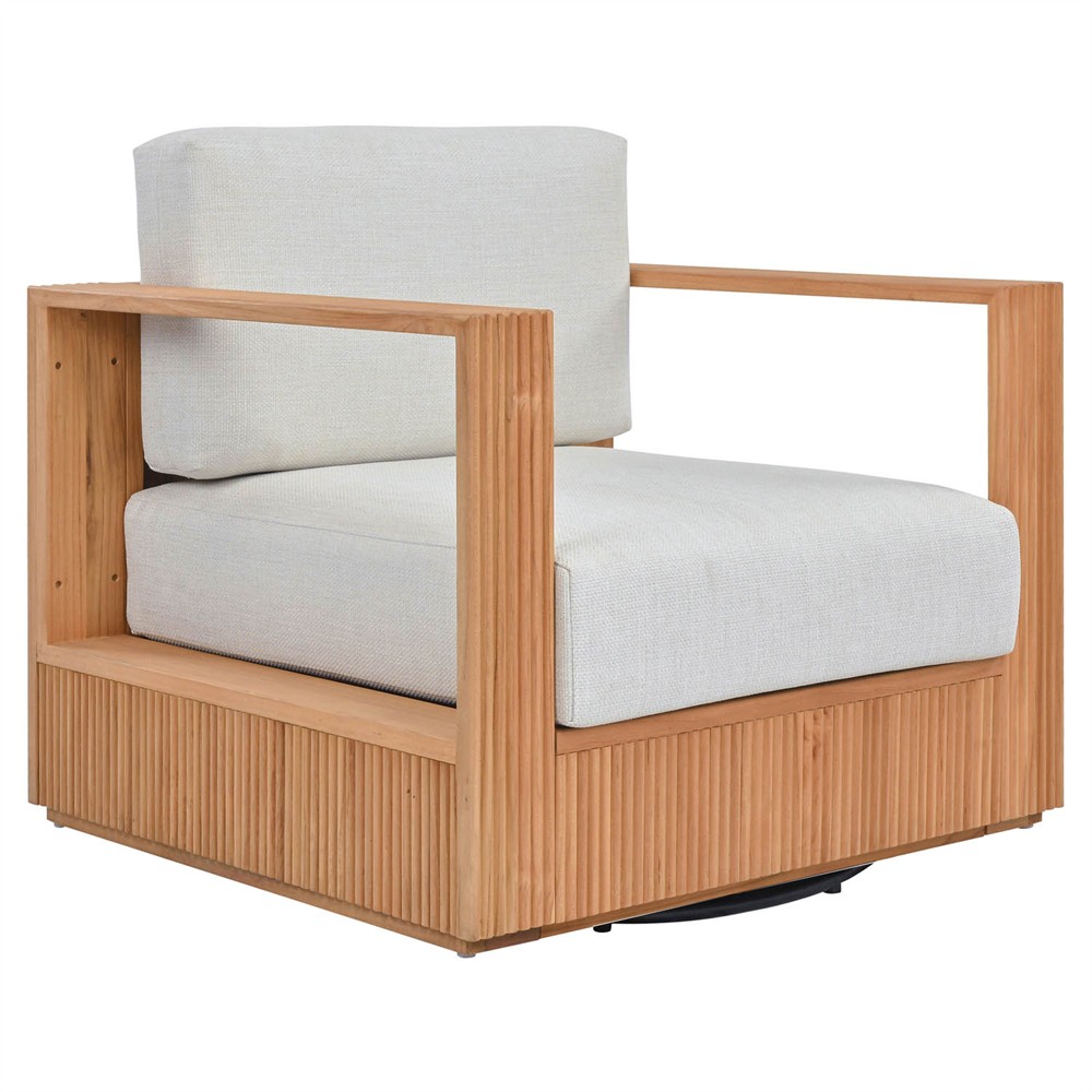 Lucian Coastal Beach Natural Reeded Teak Outdoor Swivel Arm Chair|
