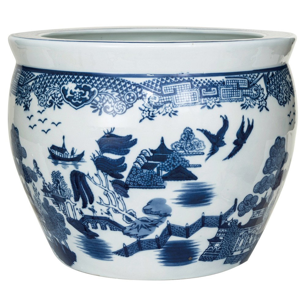 Velora French Country Blue Stoneware Chinoiserie Planter|