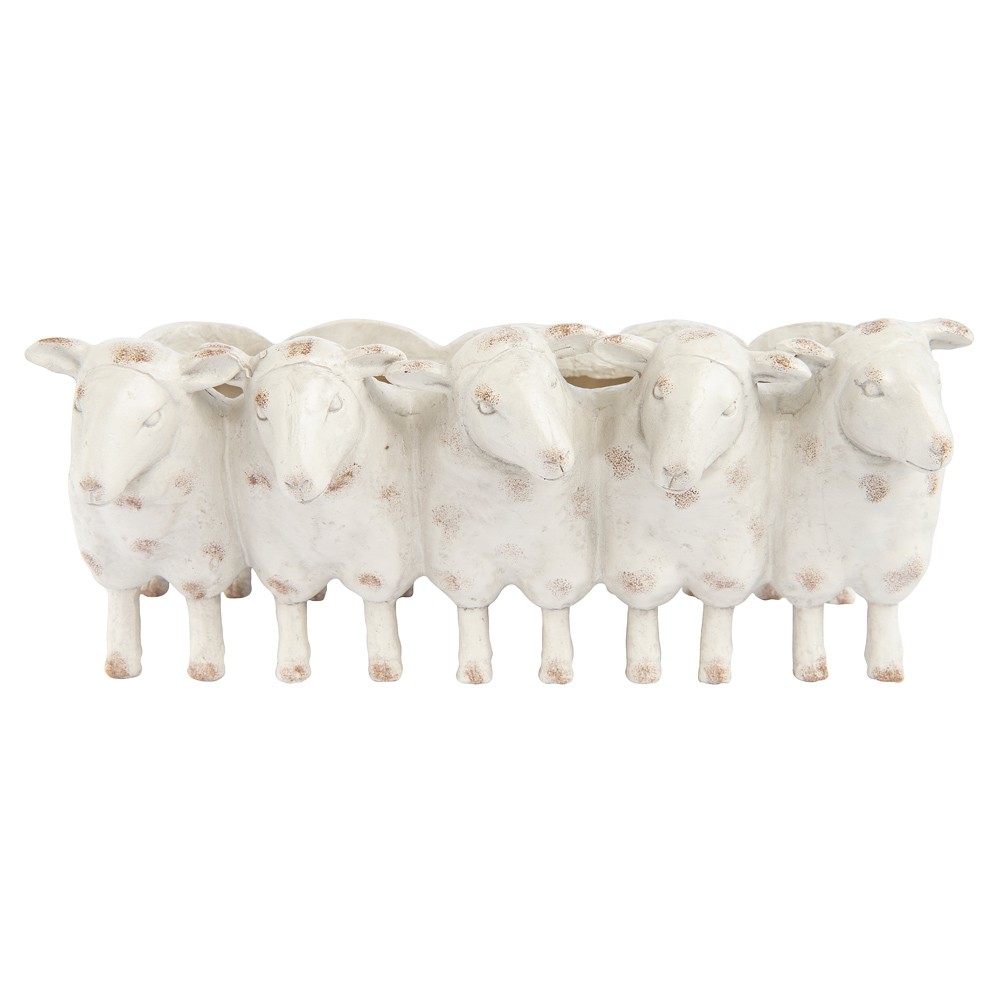 Noemie French Country Distressed White Resin Sheep Planter|