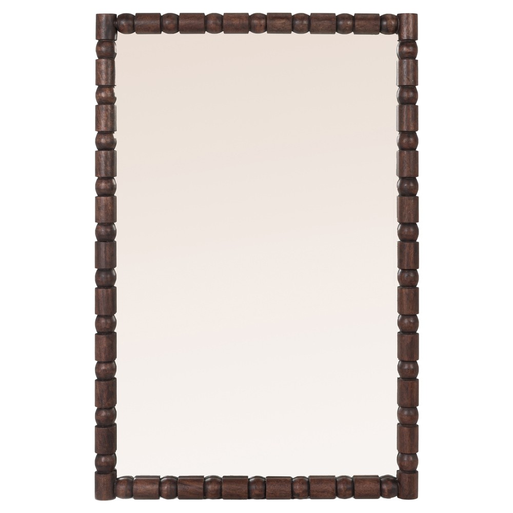 Yvonne Coastal Beach Dark Walnut Wood Rectangular Wall Mirror|