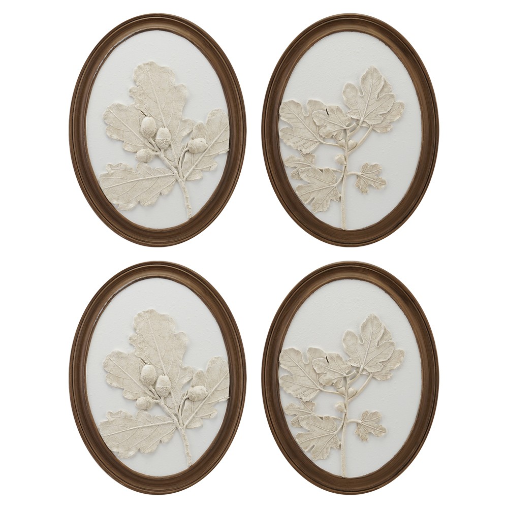 Karlyn French Country White Botanical Leaf Mixed Media - Set of 4|