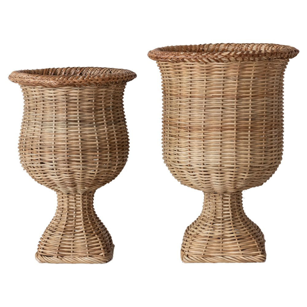 Violette Coastal Beach Natural Woven Rattan Urn Planter - Set of 2|