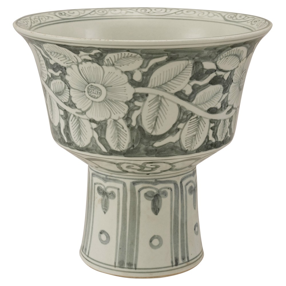 Florentine Updated Traditional Green Stoneware Floral Footed Planter|