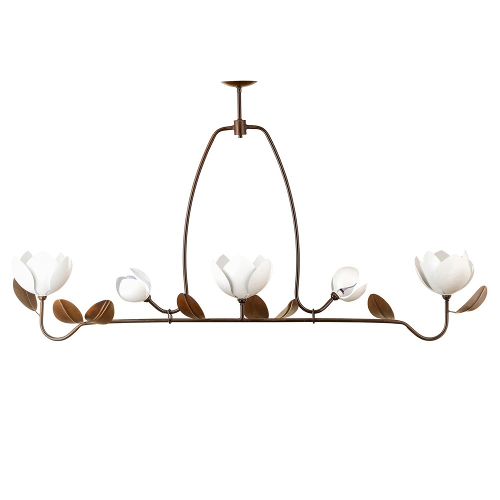 Liora French Country Bronze Steel White Floral Linear Chandelier|