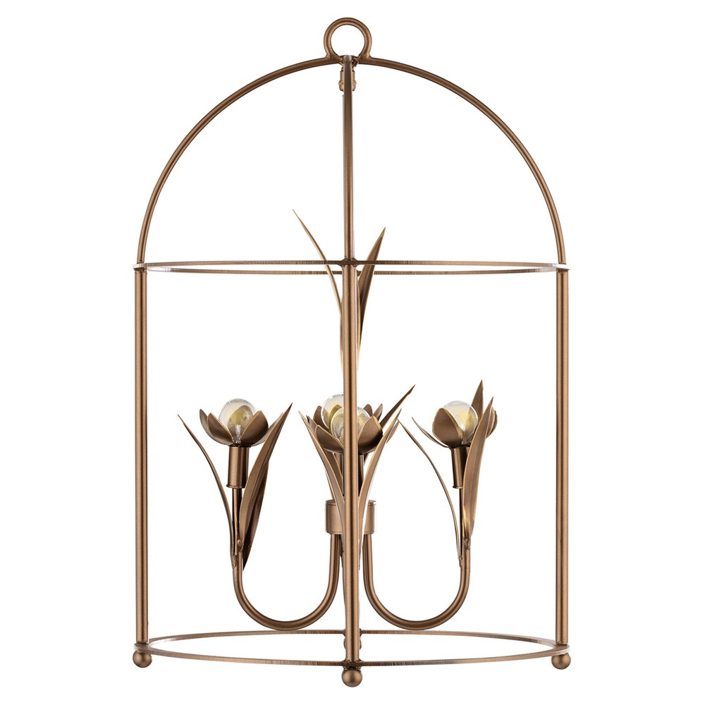 Arden French Country Antique Brass Steel Floral Lantern|