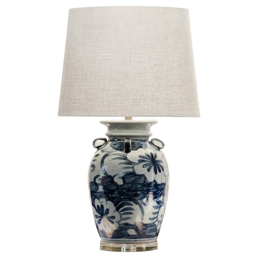 Elaria Updated Traditional Blue Floral Porcelain Jar Table Lamp|