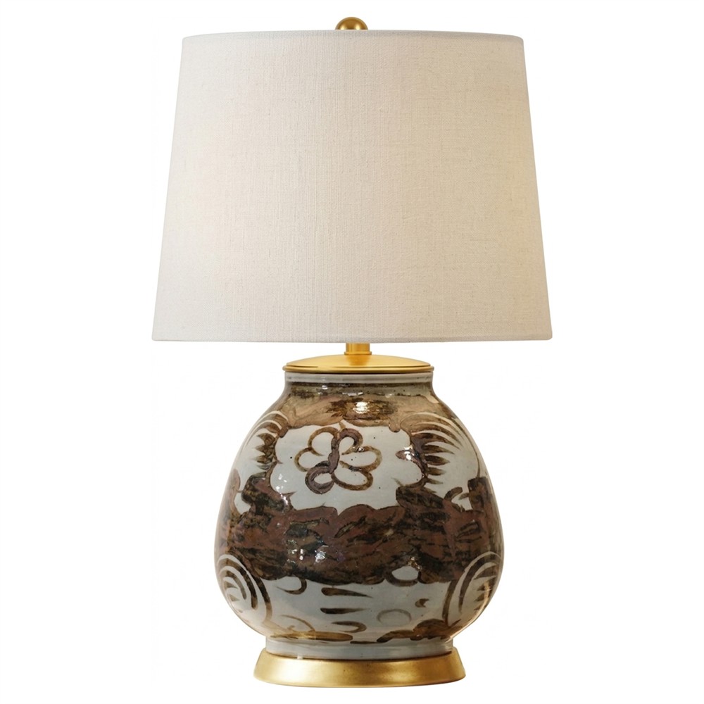 Zinnia Updated Traditional Brown Floral Porcelain Table Lamp|