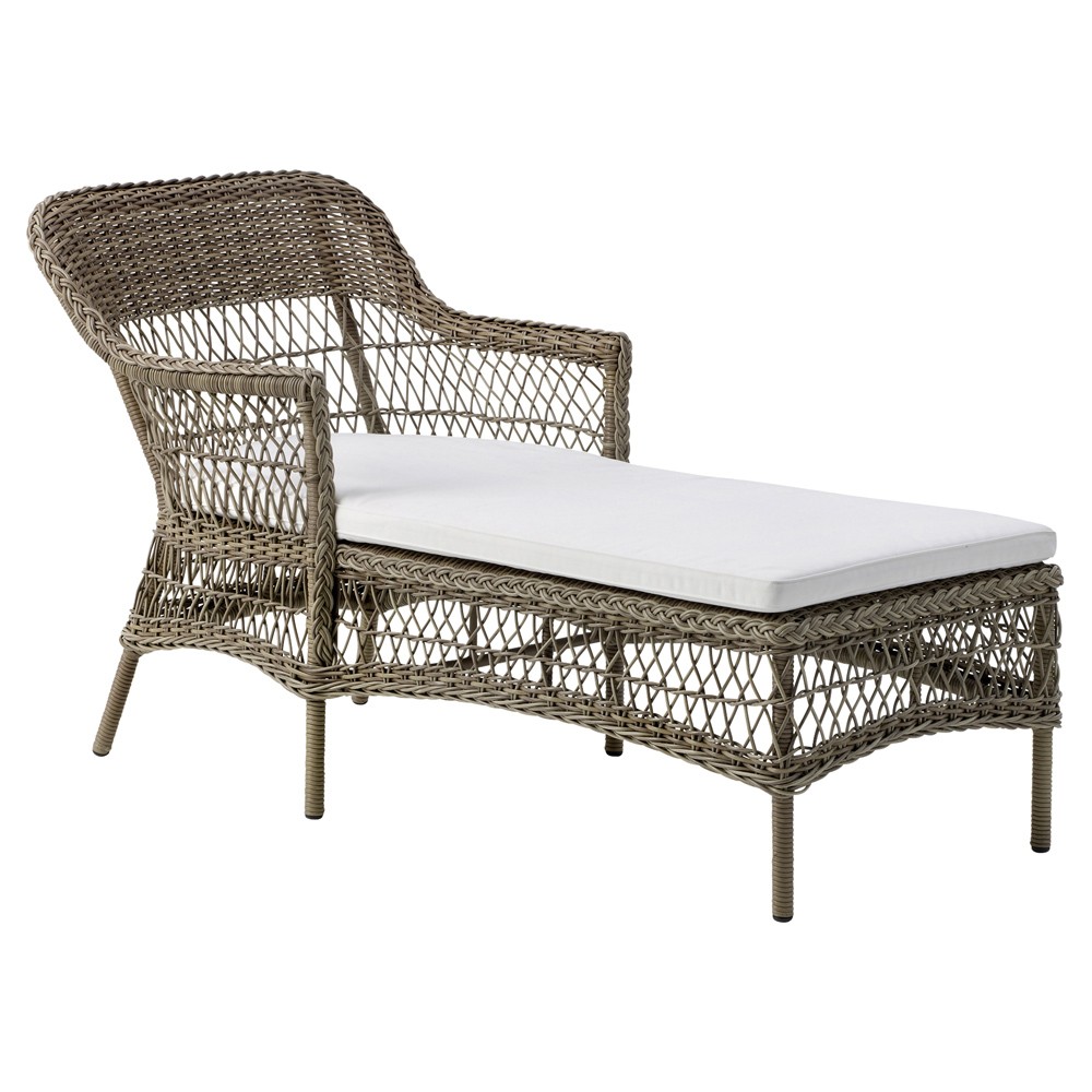 Lara Coastal Beach Antique Woven Aluminum Outdoor Chaise Lounge|