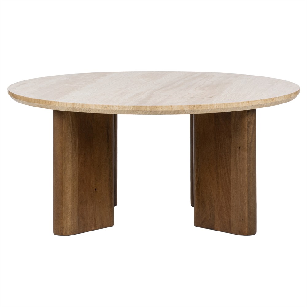 Adalia Modern Classic Travertine Brown Mango Wood Round Coffee Table|