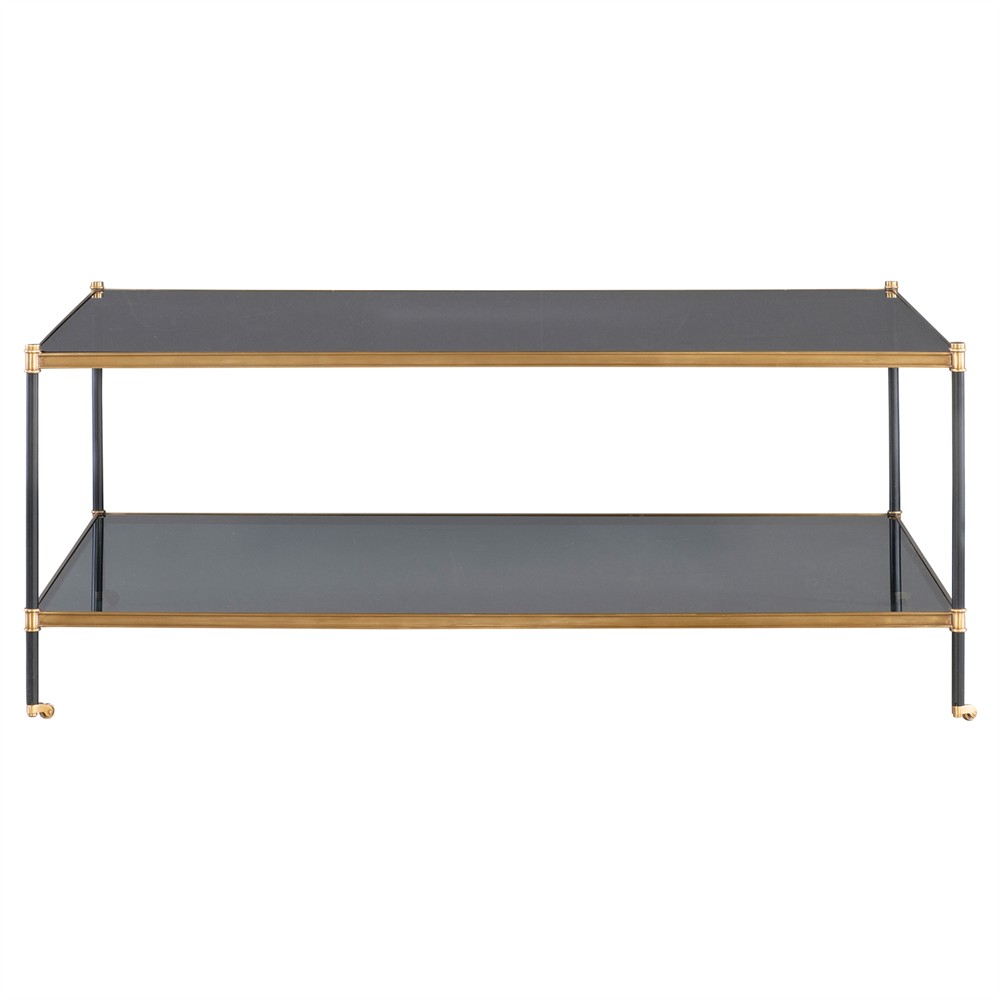 Century Asher Modern Smoked Grey Glass Bronze Metal Rectangular Coffee Table|