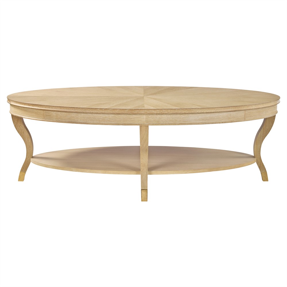 Century Maison French Country Blonde Cerused Oak Oval Coffee Table|