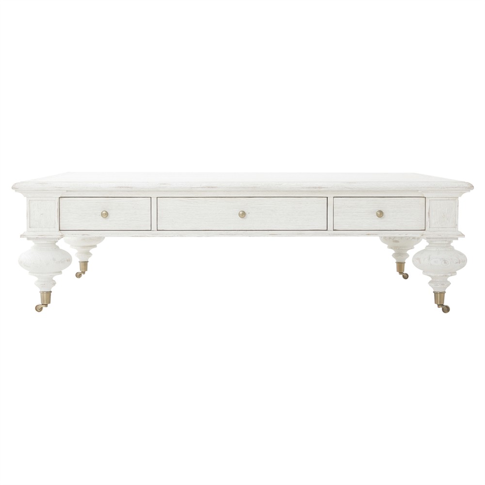 Century Grand Updated Traditional White Wash Oak Rectangular Storage Coffee Table|