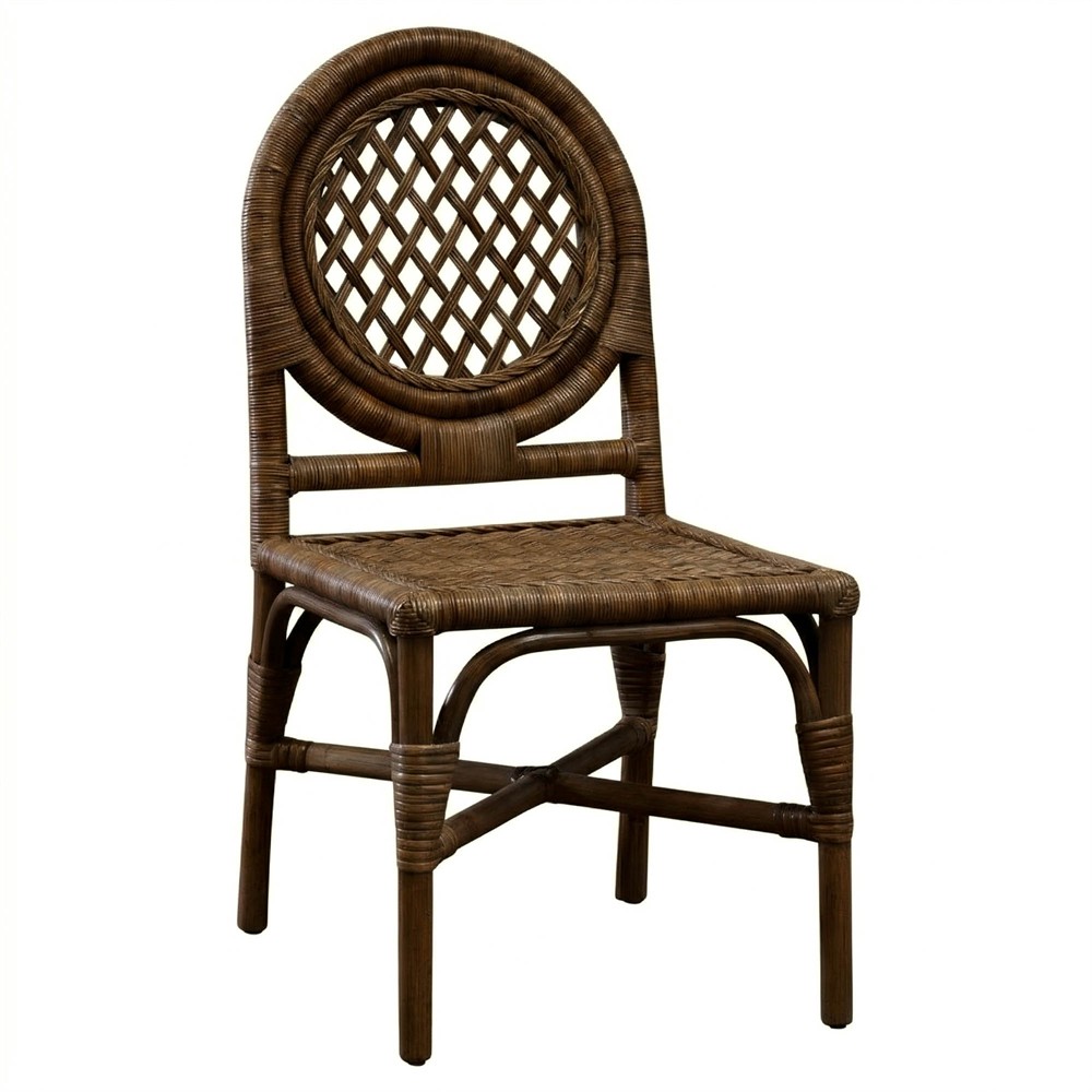 Louise Coastal Beach Dark Walnut Handwoven Rattan Dining Chair|