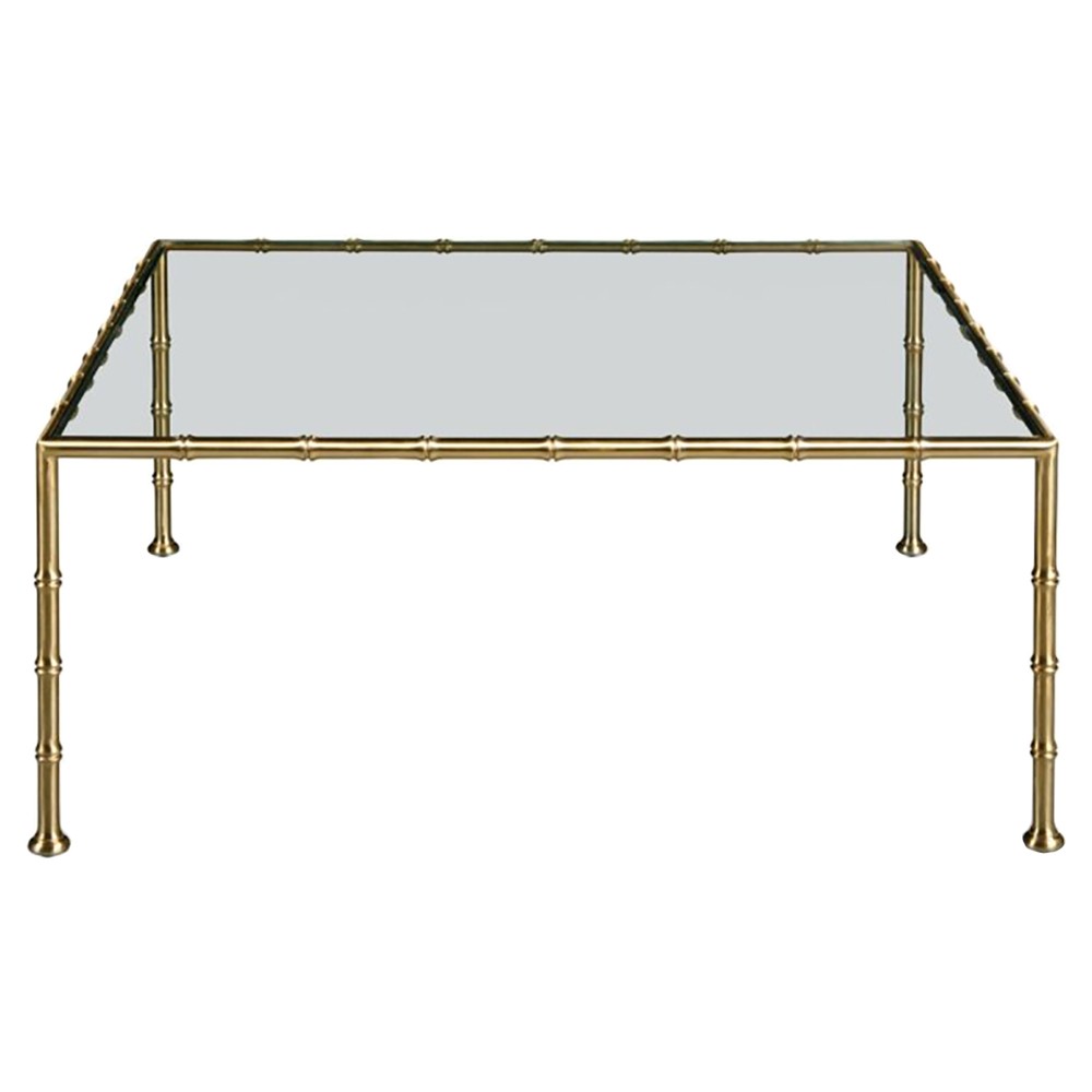 Lacoste Modern Classic Brass Faux Bamboo Glass Square Coffee Table|