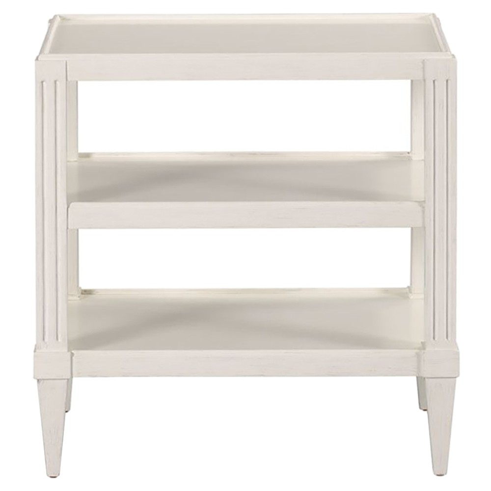 Swedish Updated Traditional Cream Wood Rectangular Side Table|