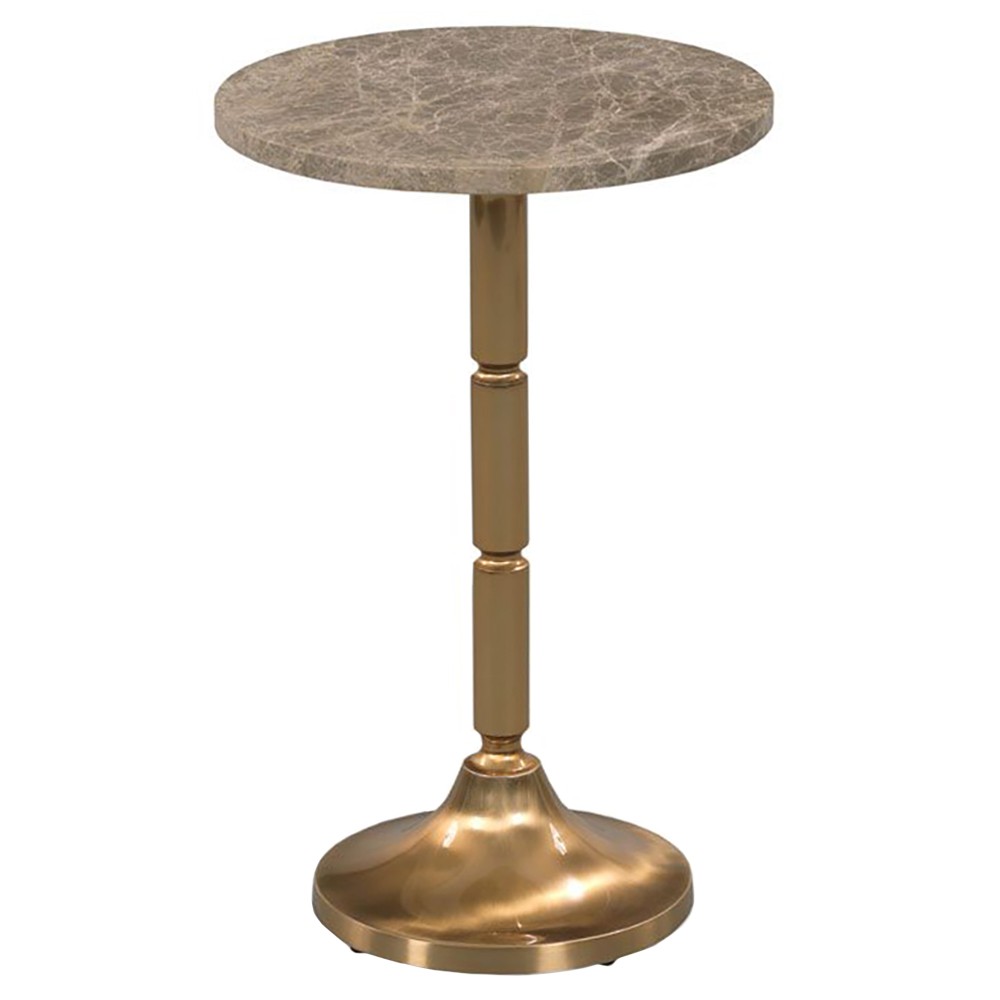 Villeret Modern Classic Grey Marble Brass Metal Round Drink Table|