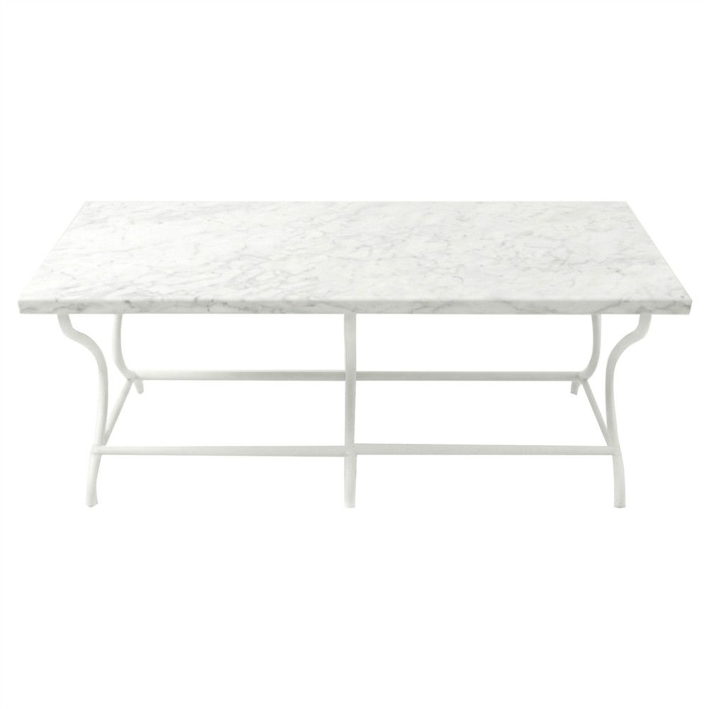Clemence Carrara Marble White Iron Rectangular Outdoor Coffee Table|