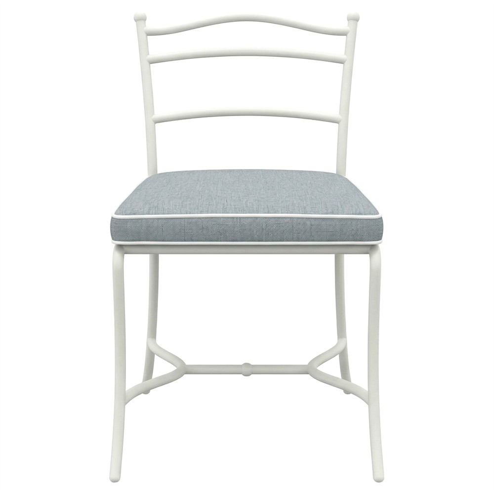 Clemence Blue Haze Sunbrella White Iron Outdoor Dining Chair - Set of 2|