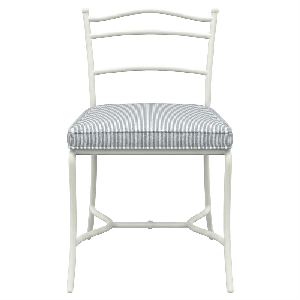 Clemence Sea Breeze Striped Sunbrella White Iron Outdoor Dining Chair - Set of 2|