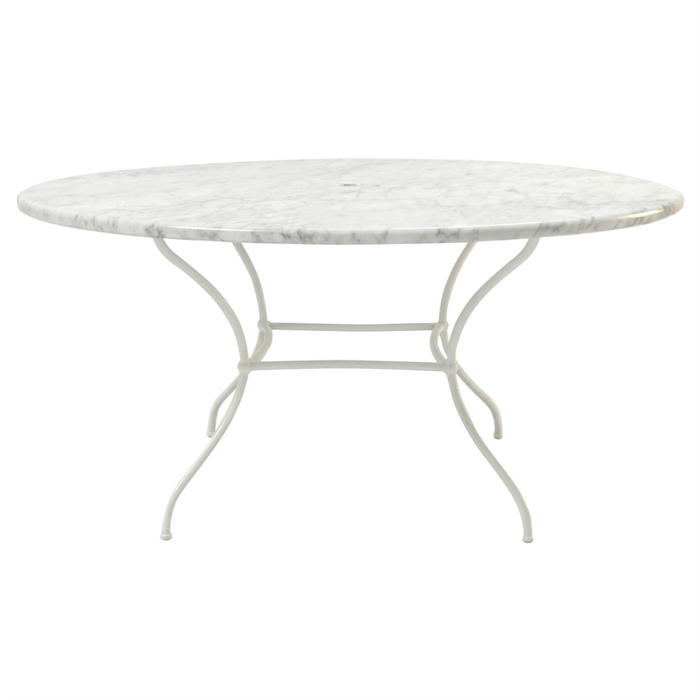 Clemence Carrara Marble White Iron Round Outdoor Dining Table - 60"|