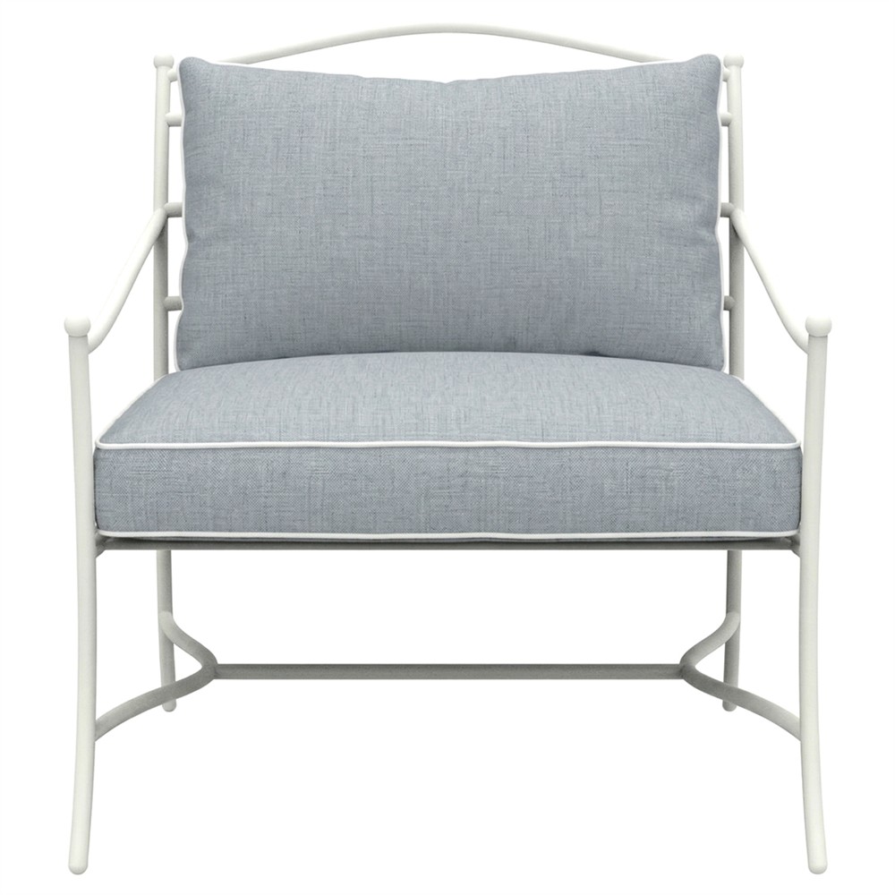 Clemence Blue Haze Sunbrella White Iron Outdoor Lounge Chair|