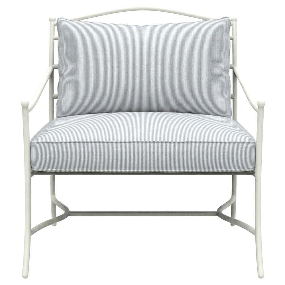Clemence Sea Breeze Striped Sunbrella White Iron Outdoor Lounge Chair|