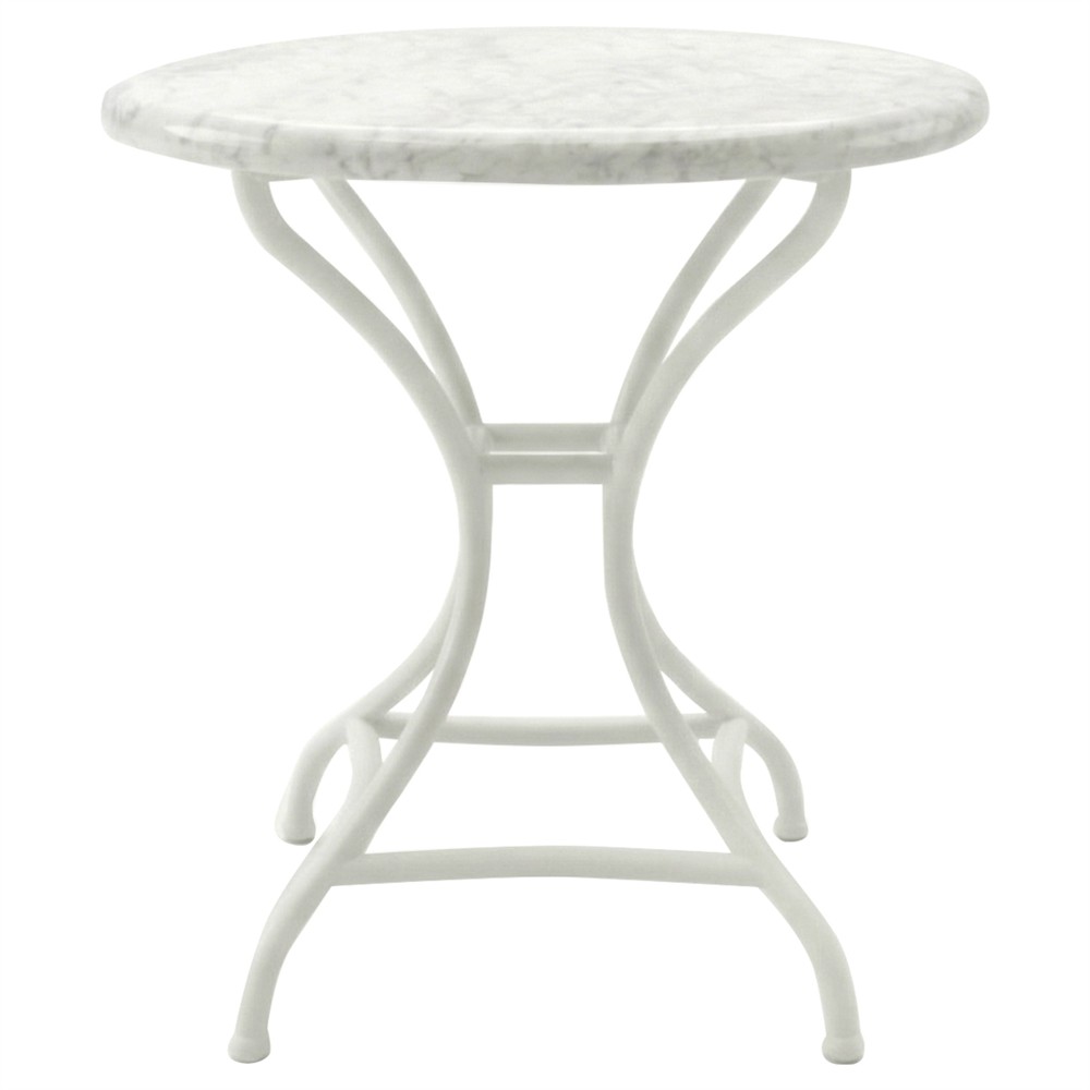 Clemence Carrara Marble White Iron Round Outdoor Side Table|