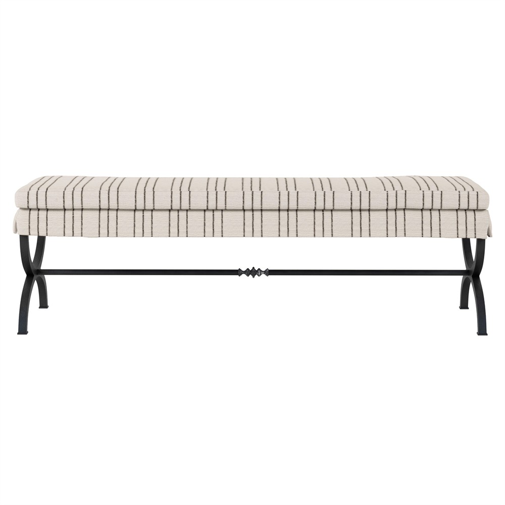 Caleb Updated Traditional Beige Stripe Burnished Brass Iron Bedroom Bench|