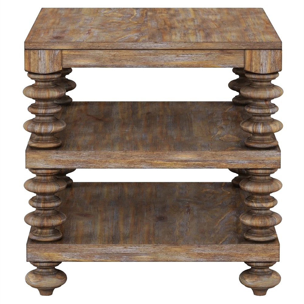 Massimo Updated Traditional Brown Pine Wood Rectangular End Table|