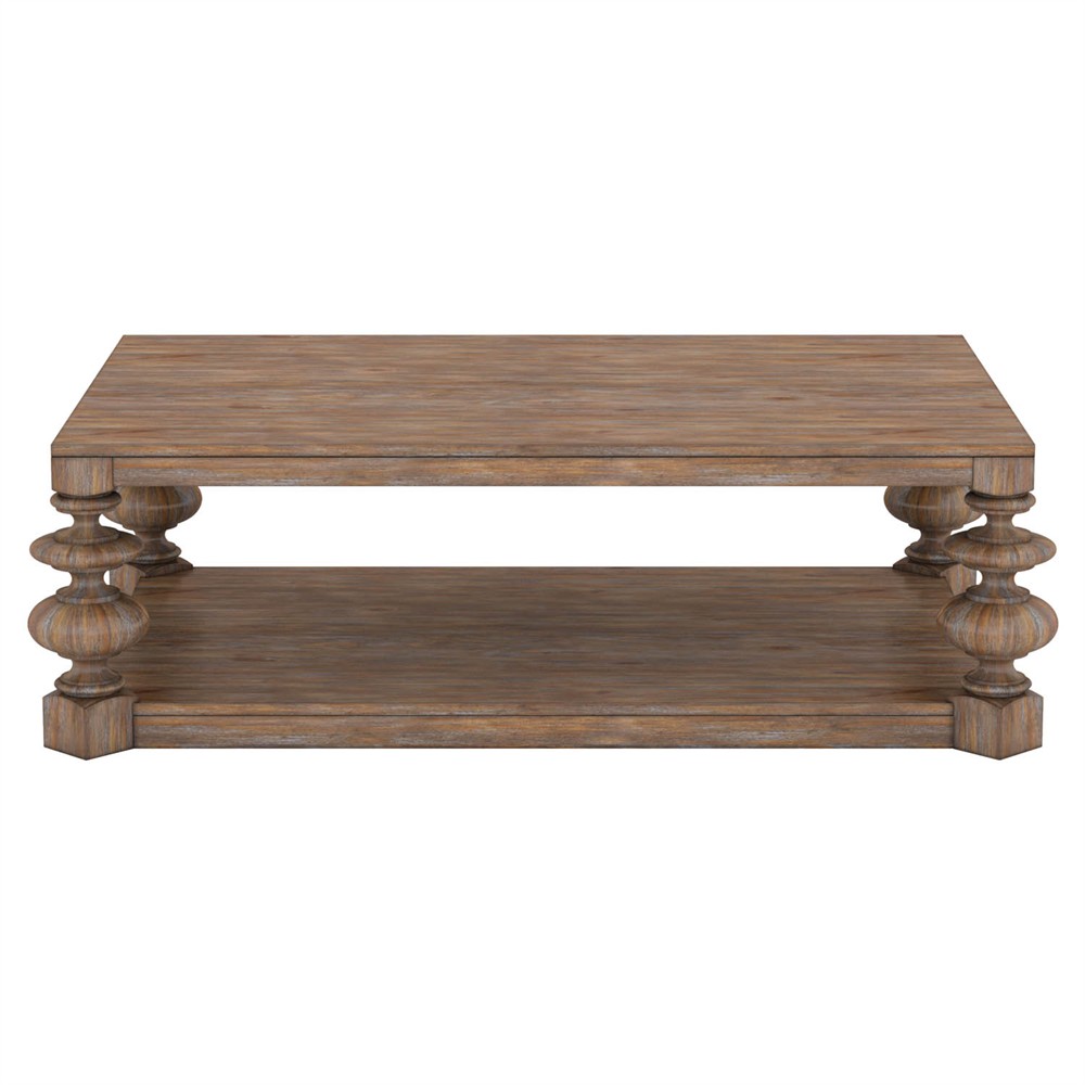 Massimo Updated Traditional Brown Pine Wood Rectangular Cocktail Table|