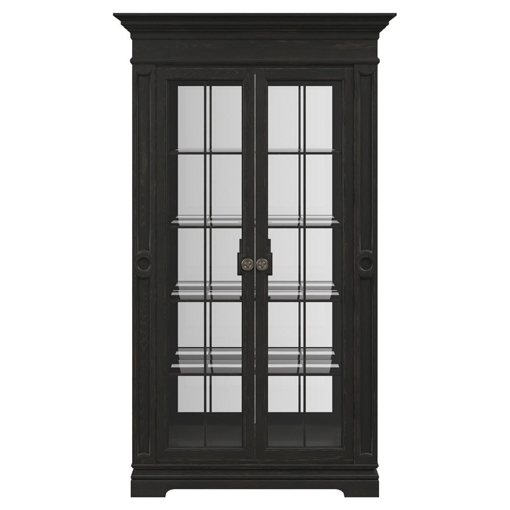 John Updated Traditional Black Pine Wood Glass Cabinet|
