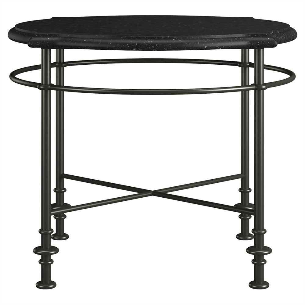 John Updated Traditional Black Granite Bronze Metal Round Side Table|