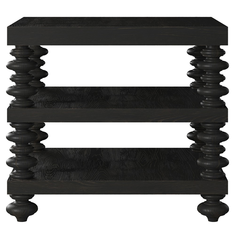 John Updated Traditional Black Pine Wood Rectangular End Table|