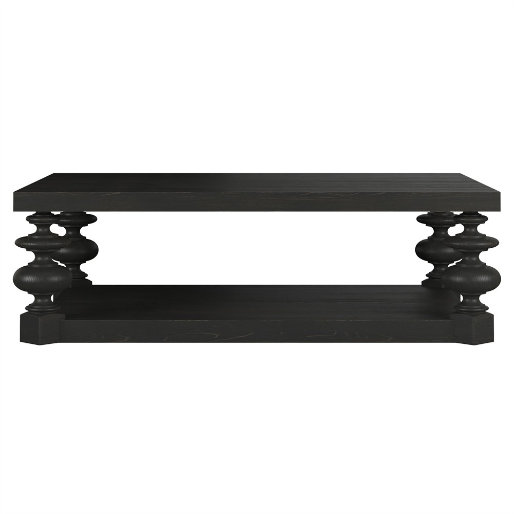 John Updated Traditional Black Pine Wood Rectangular Coffee Table|