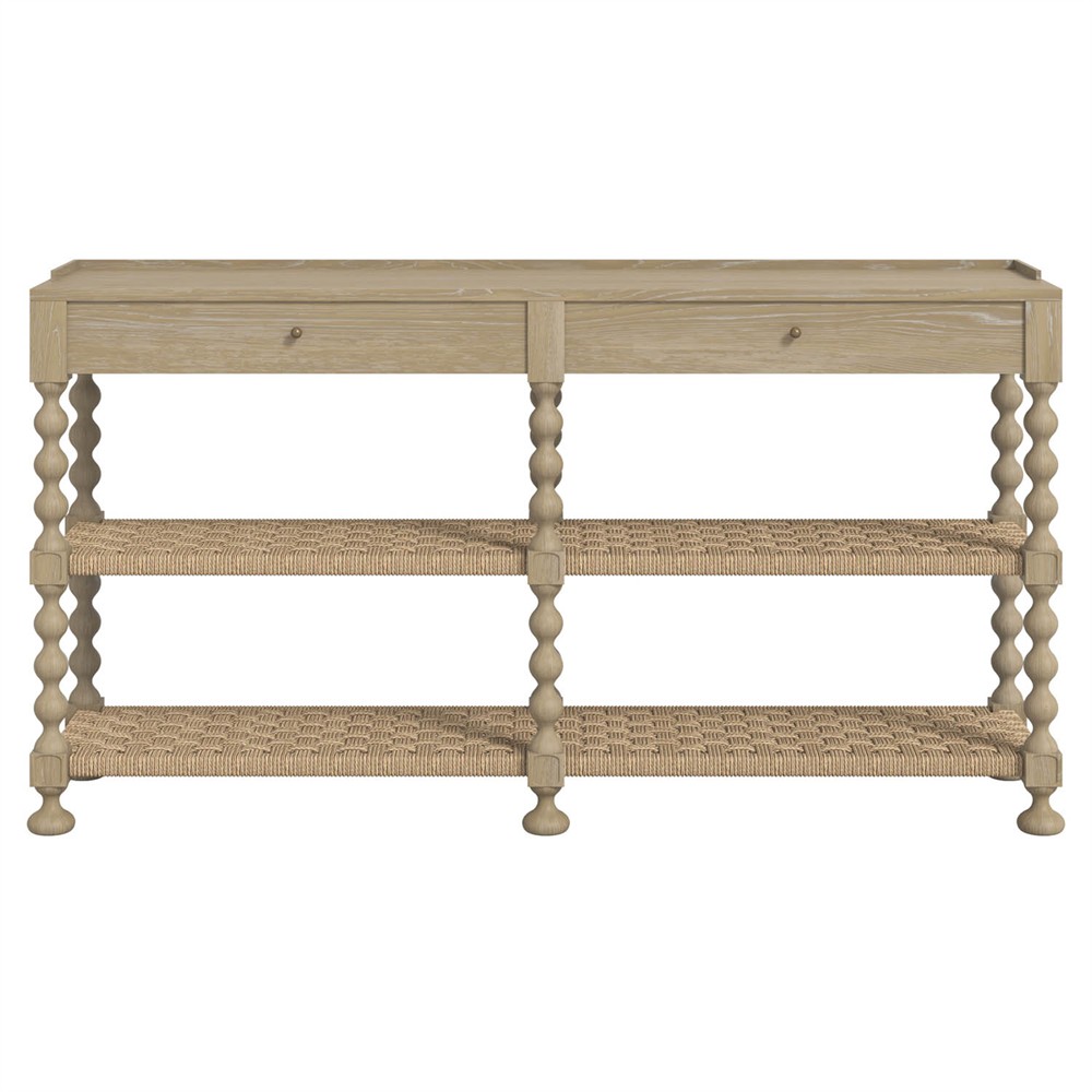 Eren Updated Traditional Light Brown Wood Spindle Console Table|