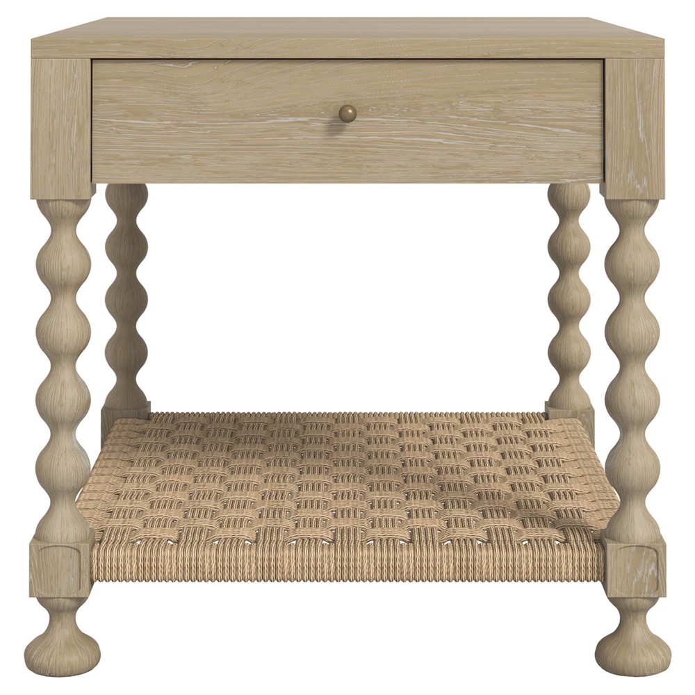 Eren Updated Traditional Light Brown Wood Rectangular Spindle End Table|