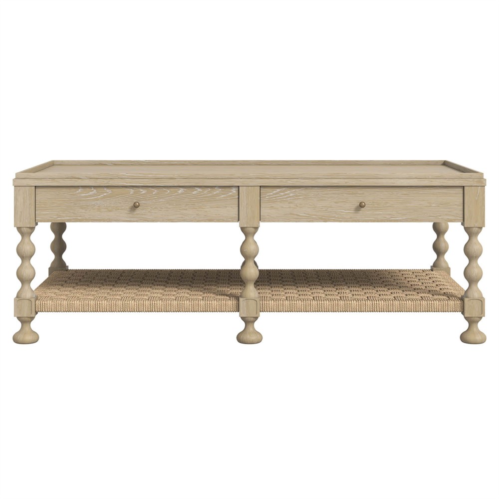 Eren Updated Traditional Light Brown Wood Rectangular Spindle Storage Coffee Table|