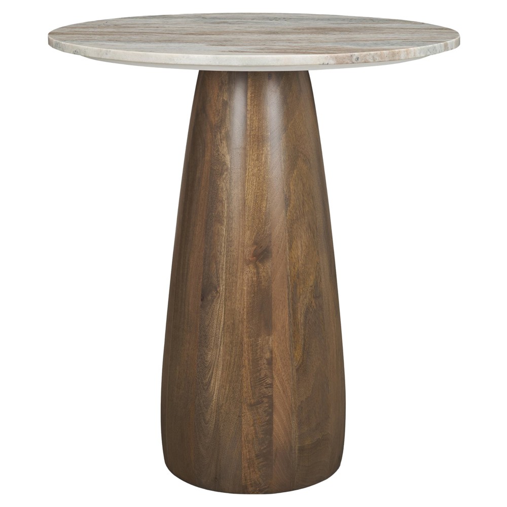 Albine Modern Classic Marble Dark Brown Wood Round Bistro Dining Table - 32"|