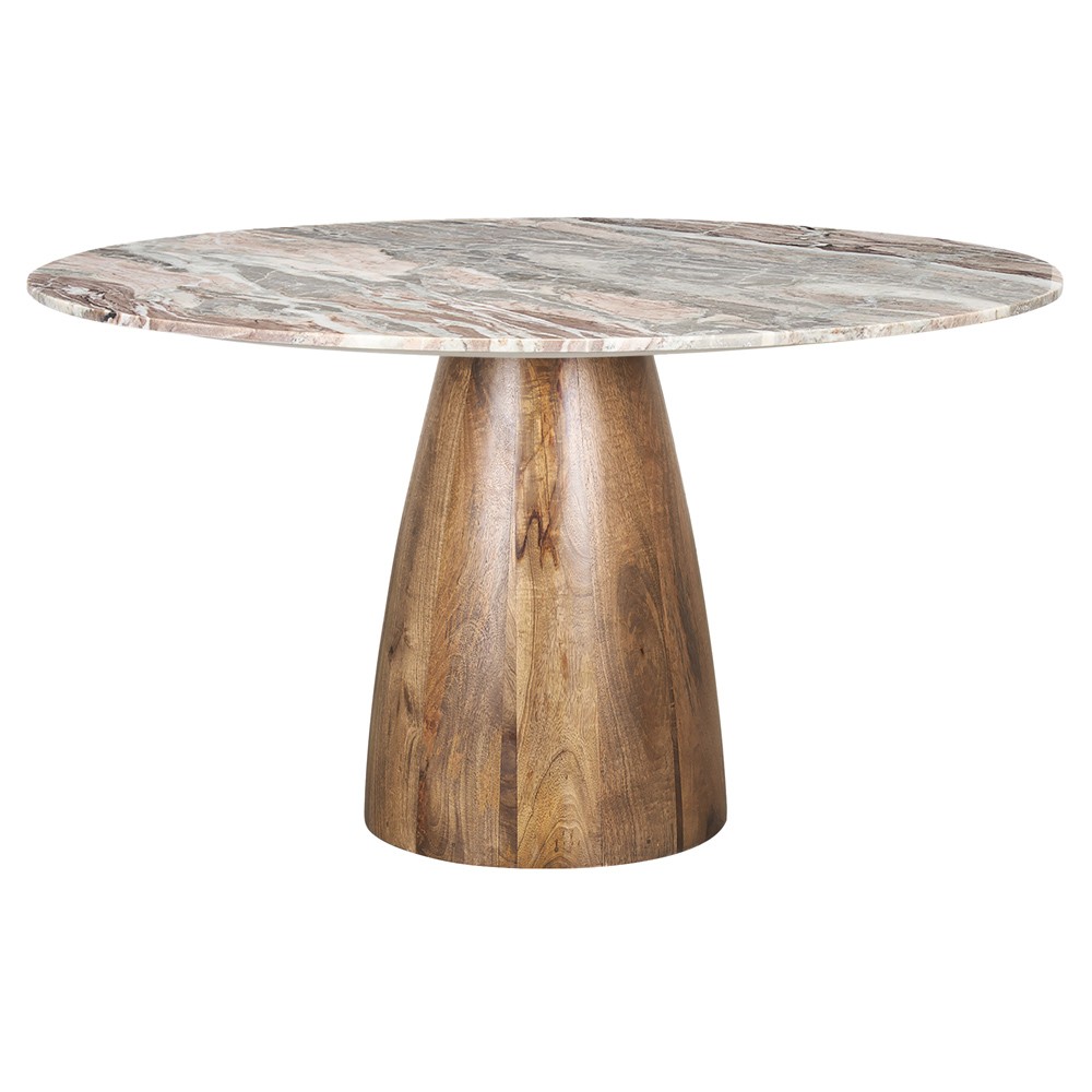 Albine Modern Classic Marble Brown Wood Round Dining Table- 54"|