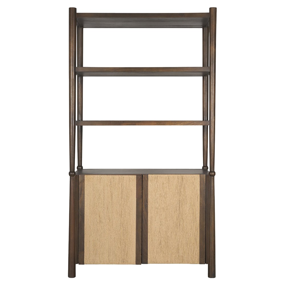 Delphia Coastal Beach Dark Brown Wood Woven Rope Bookcase|