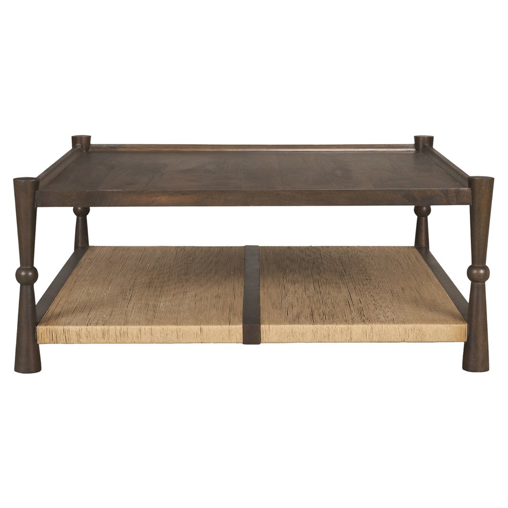 Delphia Coastal Dark Brown Wood Woven Rope Square Coffee Table|