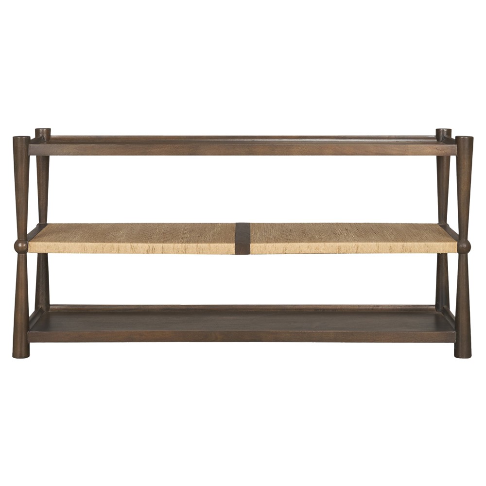 Delphia Coastal Beach Dark Brown Wood Woven Rope Console Table|