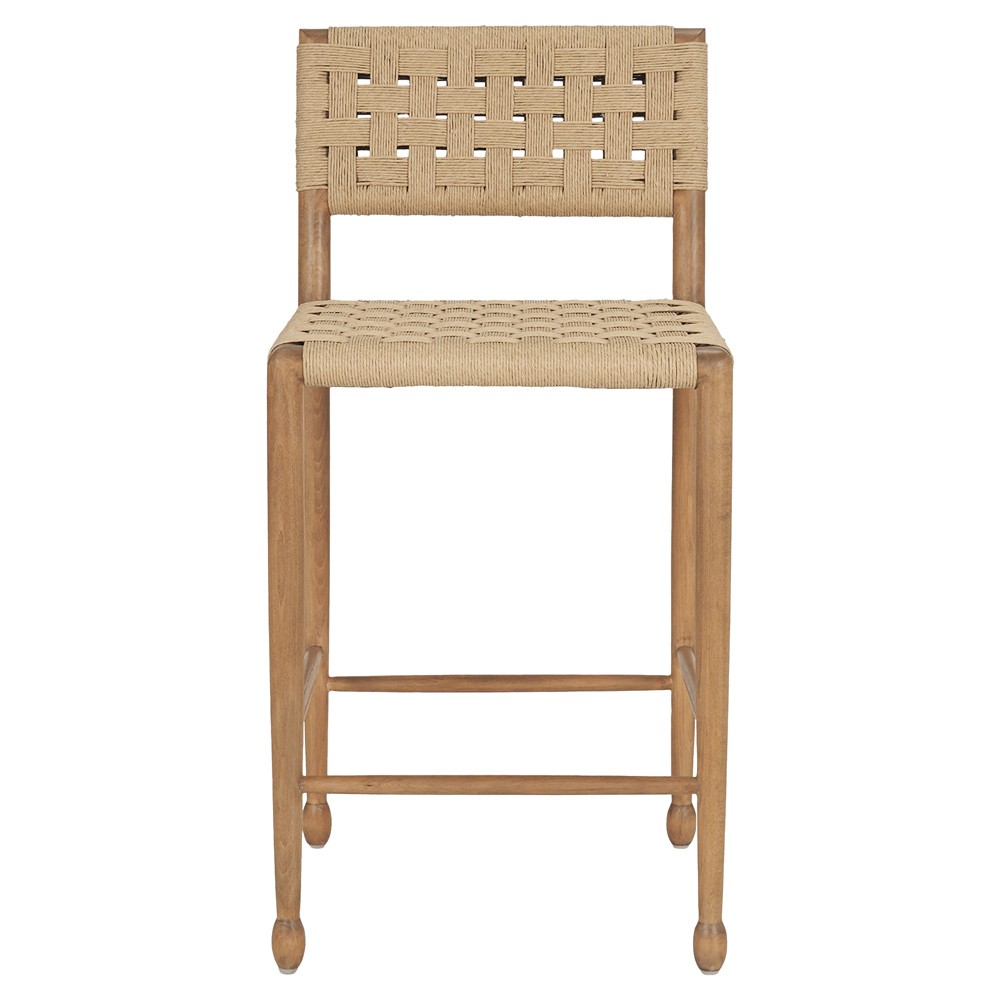 Amael Coastal Beach Brown Wood Woven Rope Counter Stool|