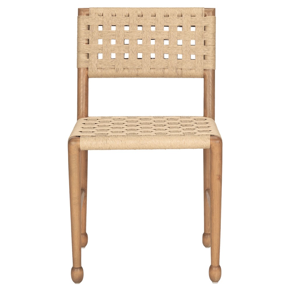 Amael Coastal Beach Brown Wood Woven Rope Dining Chair|