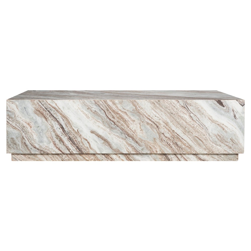 Aurelien Modern Classic Pink Marble Rectangular Block Coffee Table|
