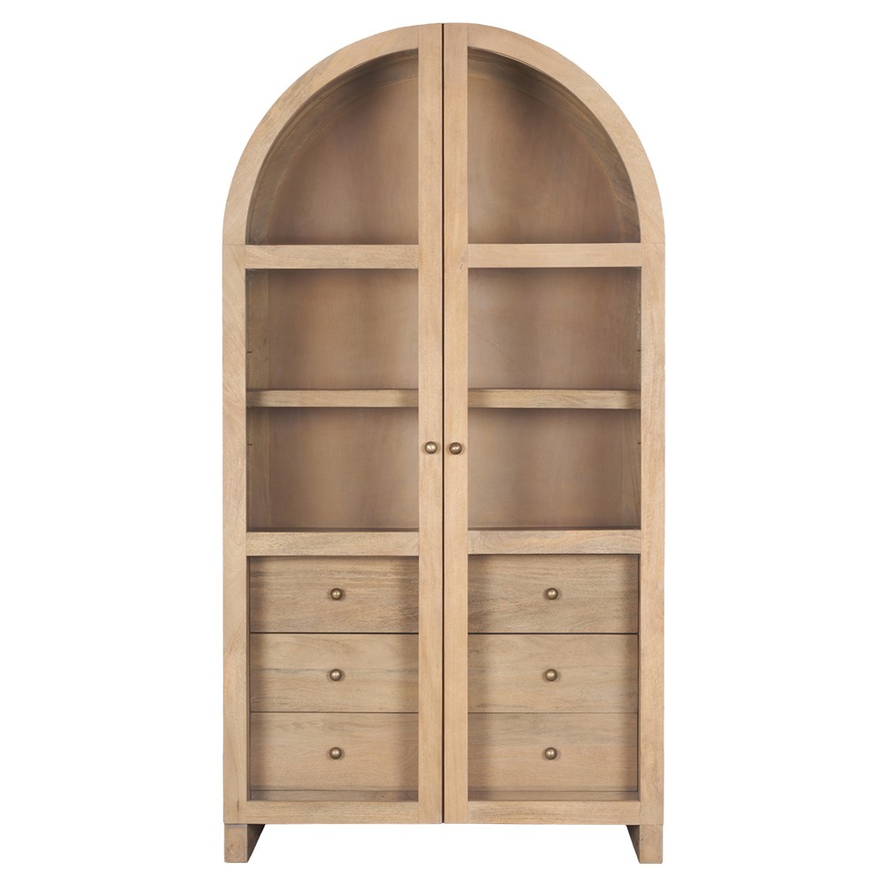 Vanessa Modern Classic Light Brown Wood Glass Arch Display Case|