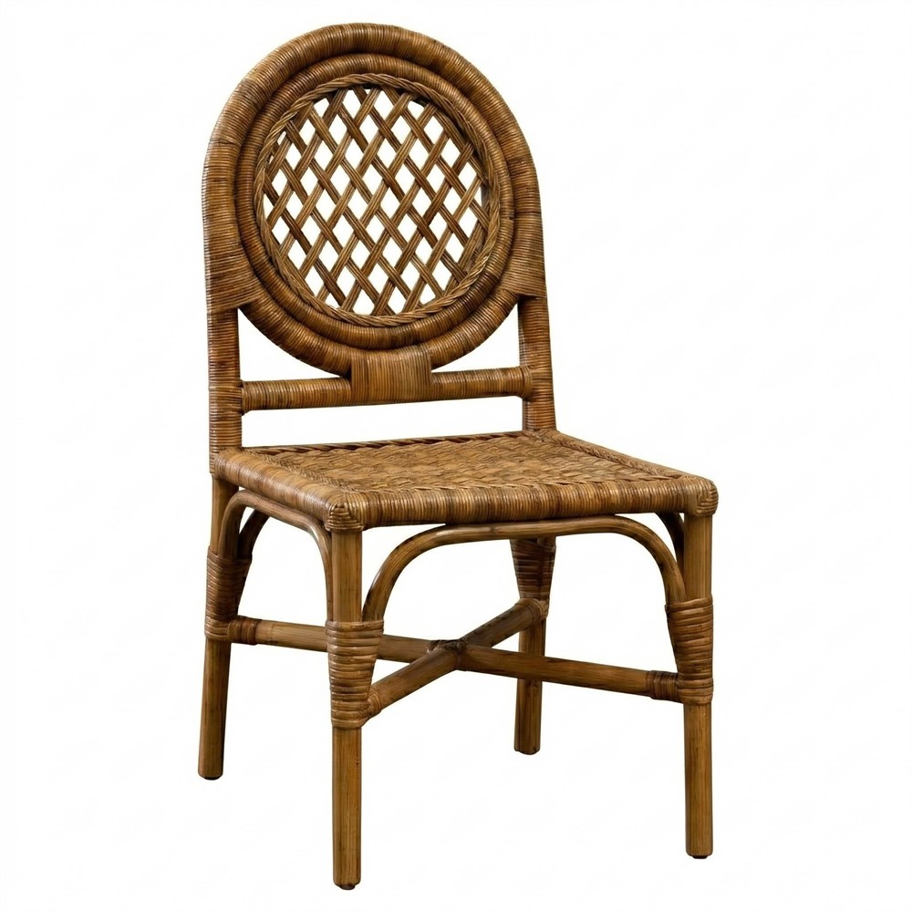 Louise Coastal Beach Chestnut Brown Handwoven Rattan Dining Chair|