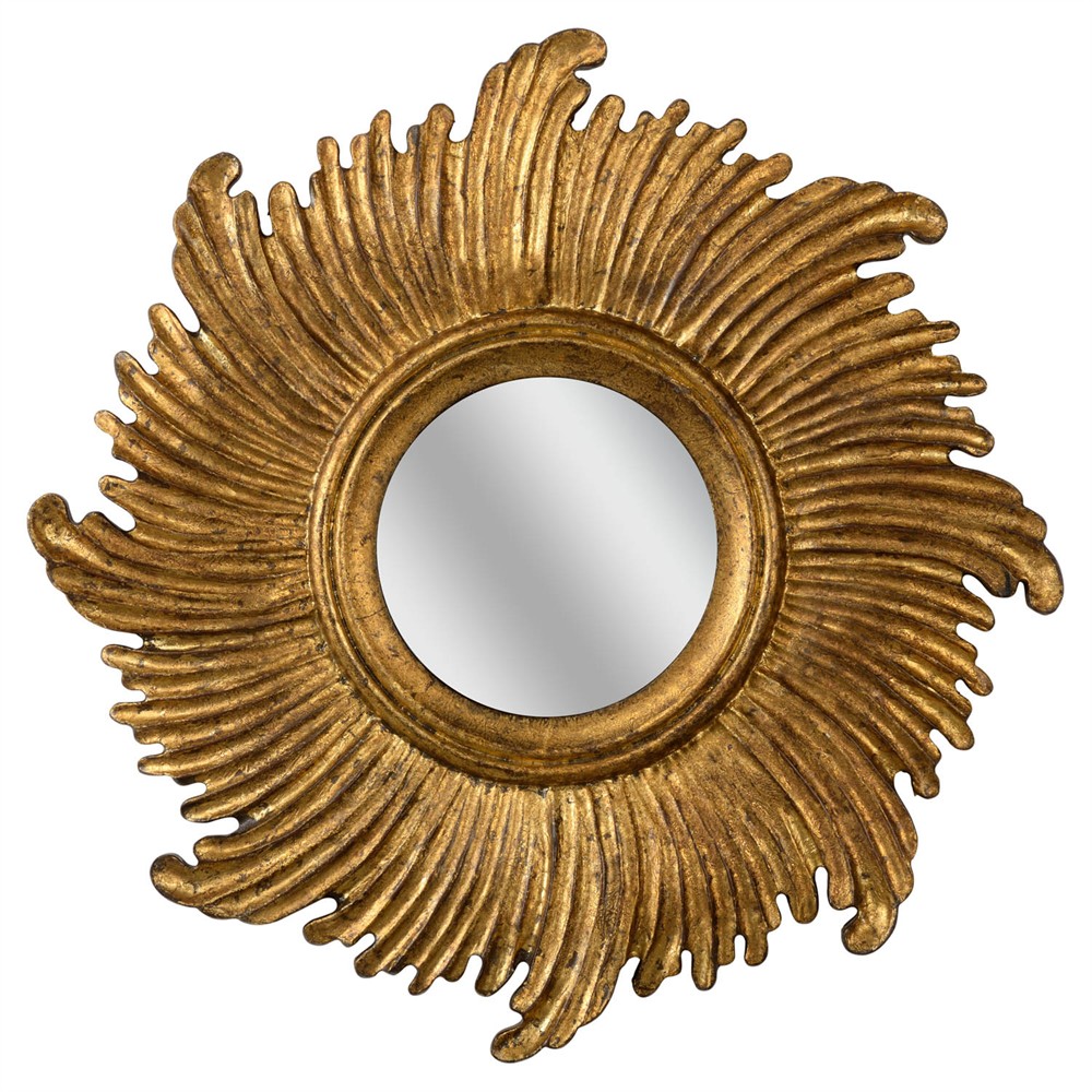 Vivi Updated Traditional Antique Gold Wood Sunburst Wall Mirror|