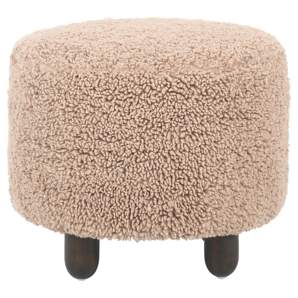 Waverly Modern Classic Beige Faux Shearling Round Ottoman|